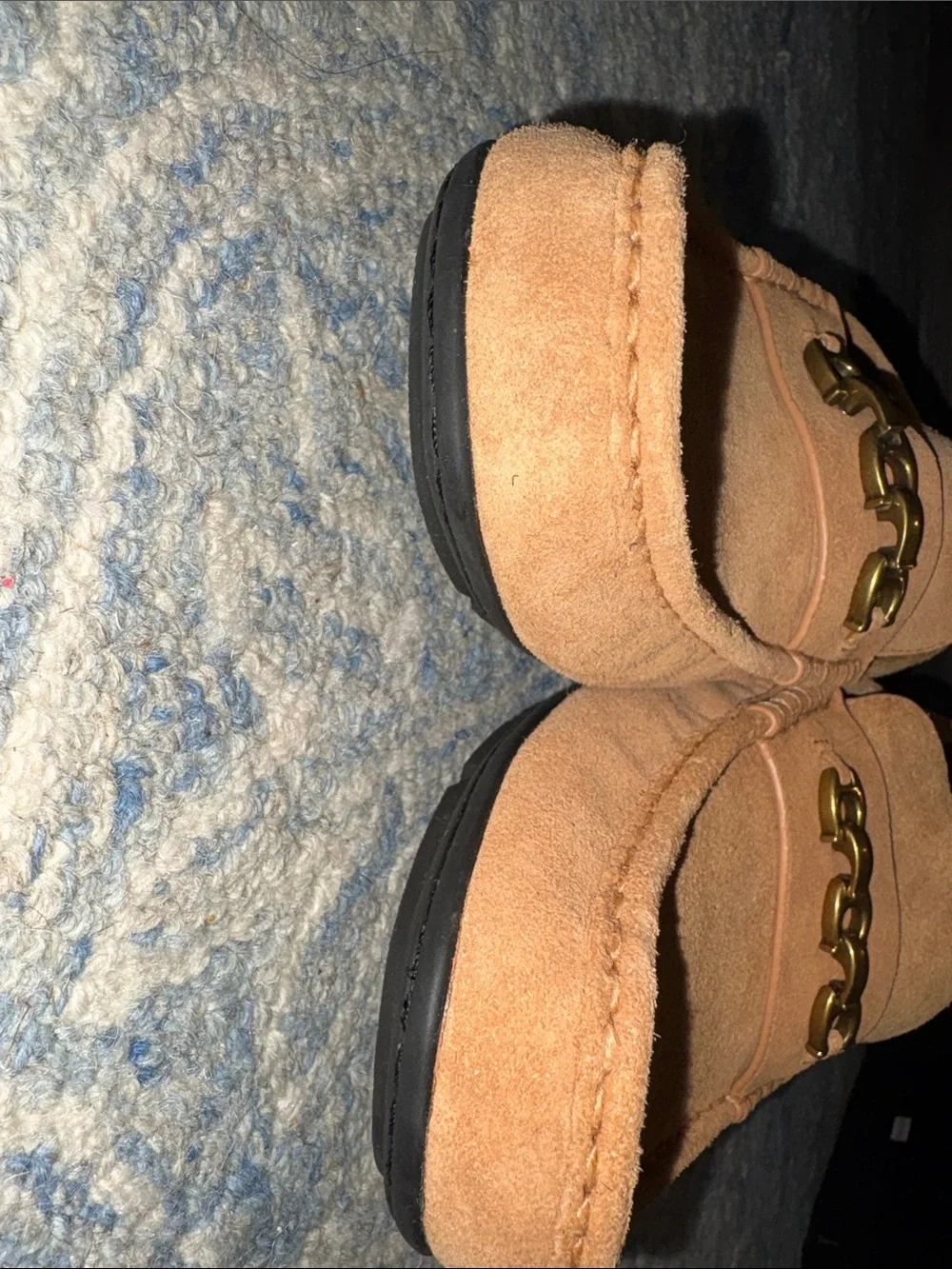 Coach Men's Suede Loafers in Tan with Gold Chain